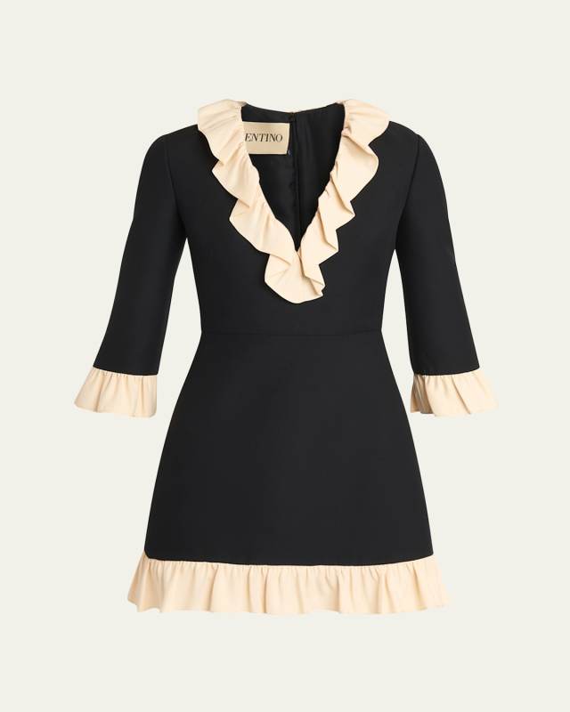 Ruffle V-Neck 3/4-Sleeve Mini Dress